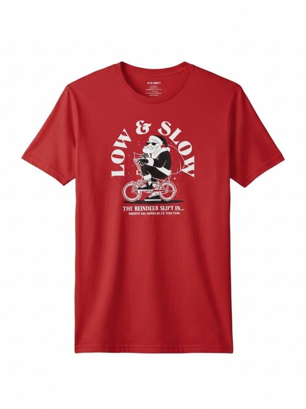 Old Navy Santa Bicycle Christmas T Shirt Mens Large Red Holiday Graphic Tee